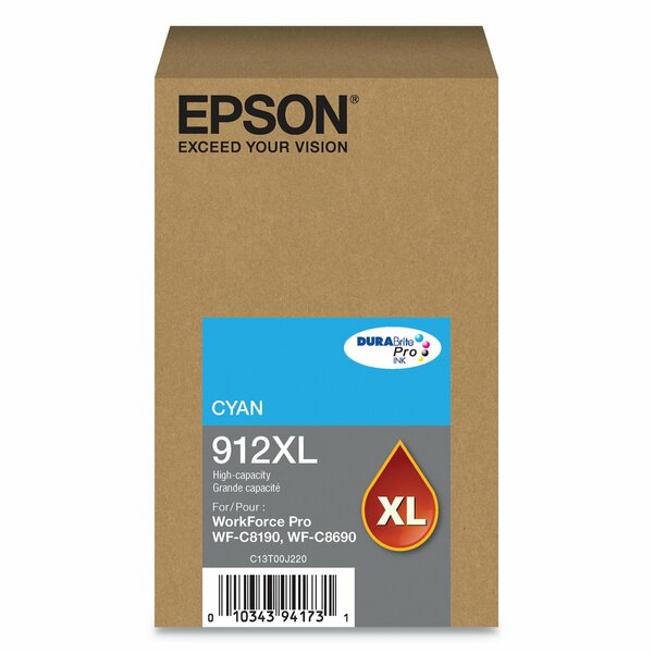 Epson (912XL) DURABrite Pro High-Yield Ink, 4600 Page-Yield, Cyan T912XL220
